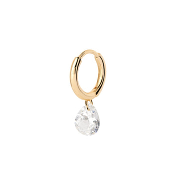 Μονό σκουλαρίκι κρίκος PDPAOLA PG01-029-U Essentials Aqua Gold Hoop με κρεμαστό ζιργκόν δάκρυ.